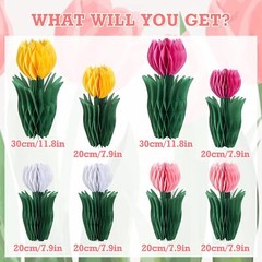 8 PCS Flower Honeycomb Decoration Tulip Honeycomb Decoration Mother’s Day Dec…