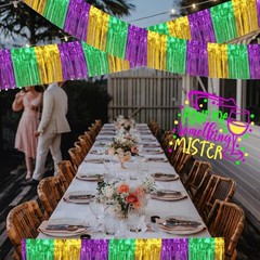 Vibrant 10ft Green Gold Purple Tinsel Garland Streamers for Festive Events