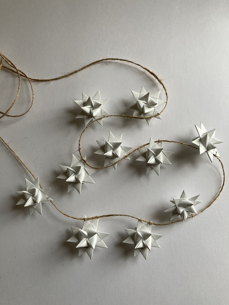 Hand Made Moravian Star Garland Paper And Jute