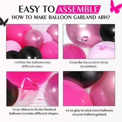 Pink and Black Balloon Arch Kit, Hot Pink Black Light Pink Metallic Pink Ball…