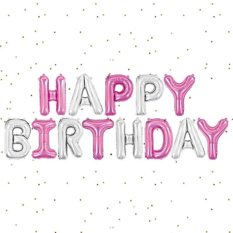 ZHENGYE Pink Silvery Happy Birthday Banner
