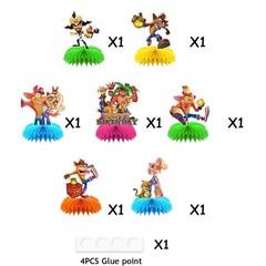 7Pcs Crash Bandicoot Honeycomb Centerpieces Party Supplies 3D Table Decorations