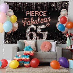 Fierce Fabulous and 65 Banner Rose Gold Happy 65th Birthday Party Decorations…