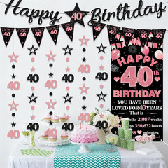 40Th Birthday Decorations Banner Women – 9 Pcs Rose Gold Black Happy 40Th Bday B