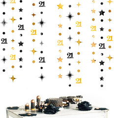 Black Gold 21St Birthday Decorations Number 21 Circle Dot Twinkle Star Garland H