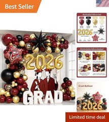 133pcs Maroon Graduation Balloon Arch Kit 2026 with Metallic Gold Confetti Bu…