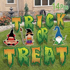 Halloween Yard Sign,(14 Pcs) Large 17″ Inch Tall Trick or Treat Gnomes Lawn