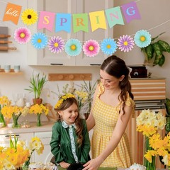 Hello Spring Banner Colorful Sun Flower Spring Party Banner Wildflower Garlan…