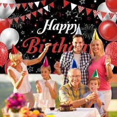 Happy Birthday Banner – Decorations for Men Women Party 71 x 45 inches, red