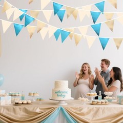 Champagne Gold Sky Blue Beige Decorations Metallic Fabric Triangle Pennant