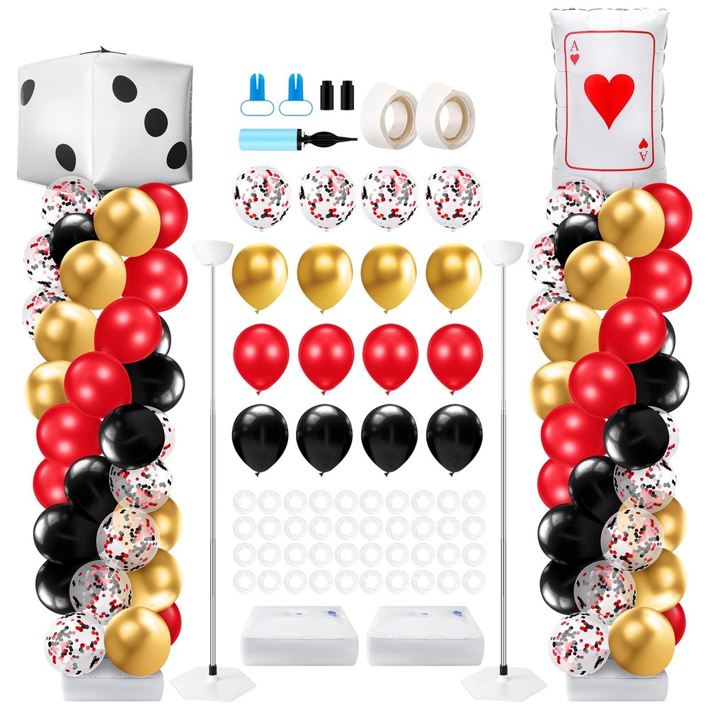 Kasyat 2 Set Casino Balloon Column Stand Kit Adjustable Red Black Gold Dice P…