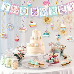 25 Pcs Two Sweet Birthday Decorations, Donut & Ice Cream Party Decor Set with…