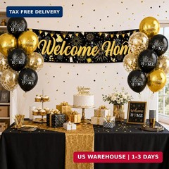 Black and Gold Welcome Home Decorations, Black Gold Printed Confetti Balloon 9Pc