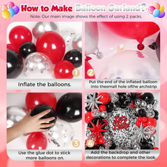 153-Piece Red, Black & Silver Balloon Garland Arch Kit for Celebrations