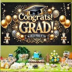 Class of 2025 Graduation Decorations Banner Party Hanging Banner Gold and Bla…