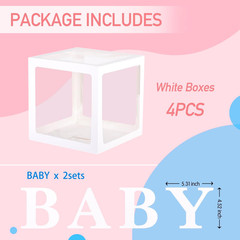 Baby Boxes with 4 PCS Letters for Baby Shower White Clear Balloon Box Blocks Gen