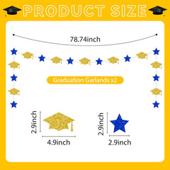 Blue and Gold Graduation Decorations Banner 2026,Glitter Blue and Gold Class of
