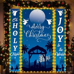 3 Pcs Lighted Christmas Nativity Porch Sign Holy Night Christmas Hanging Bann…