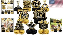 Elegant 9 Pcs 75th Birthday Decorations for Men & Women – Honeycomb Design