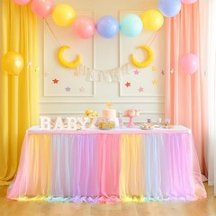Rainbow Table Skirt for Birthday Party 6ft Unicorn Tulle Tutu Table Skirt for…
