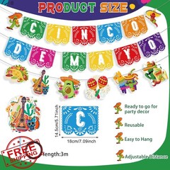 Epakh 3pc Cinco De Mayo Banners Fiesta Mexican Garland Party Decorations