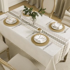 GRASiMOSY Cotton Linen Rectangle Tablecloth with Tassel for Dining Table, Heavy