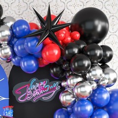 Red Blue Black Balloon Arch Kit, Blue Black Balloons Garland with 22 Inch Star