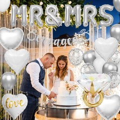 Silver Engagement Party Decorations, MR and MRS Balloons Decor, Metallic Silv…
