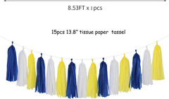 Navy-Blue White-Yellow Party-Decorations Tassel-Garland -15Pcs Graduation Weddin