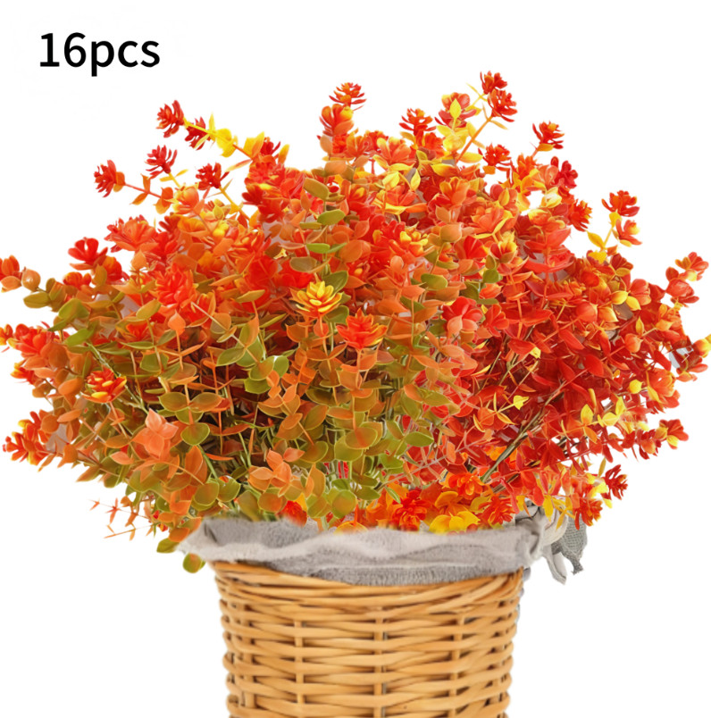 16 Piece Artificial Eucalyptus Flowers Set with Autumn Colors for Outdoors