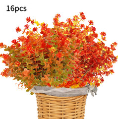 16 Piece Artificial Eucalyptus Flowers Set with Autumn Colors for Outdoors
