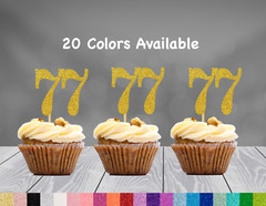 77th Birthday Cupcake Toppers Party Decorations (SET of 12) 20 Colors Available