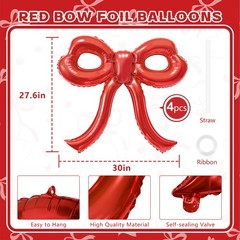 4 Pcs Red Bow Balloons Bow Party Decorations for Girl Women Red Bow Birthday …
