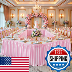 Party Talk 17Ft Baby Pink Satin Table Skirt For Rectangle Or Round Tables