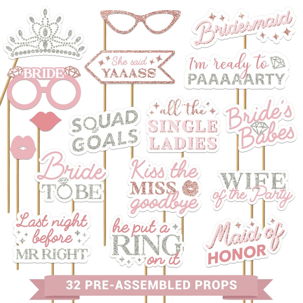 Fully Assembled Bachelorette Photo Booth Props – Set of 32 – Rose Gold, Pink,…