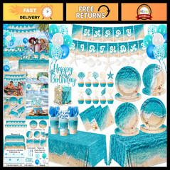 Ocean Waves Birthday Party Supplies – 183Pcs Beach Theme Decor, Plates, Napkins,