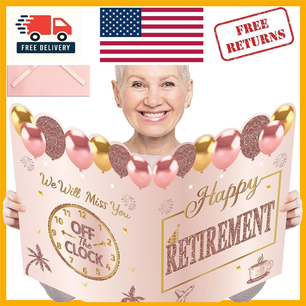 Jumbo Pink Rose Gold Retirement Card with Envelope – Extra Large 22×15 Inches