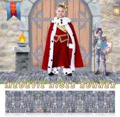 4 Pack 10Ft Cobblestone Aisle Runners Medieval Party Decorations Polyester Brick