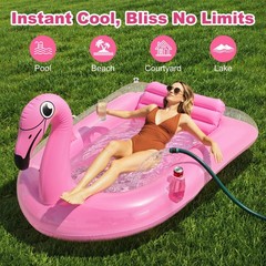Inflatable Tanning Pool, Flamingo Tanning Float with Cup Holders, Pool Floats…