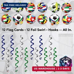 12 PCS World Cup Decorations, Soccer Birthday Party Decorations, Hanging Swirl S