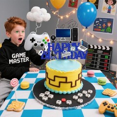 Blue Happy Birthday Computer Intelligence Theme Cake Topper Decoration