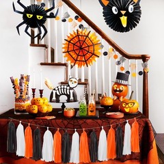 Black-White Orange Halloween Party-Decorations Tassel-Garland – 15pcs Graduation