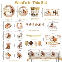 Xynic 211 Pcs Horse Party Decorations, Cowgirl Birthday Party Decorations