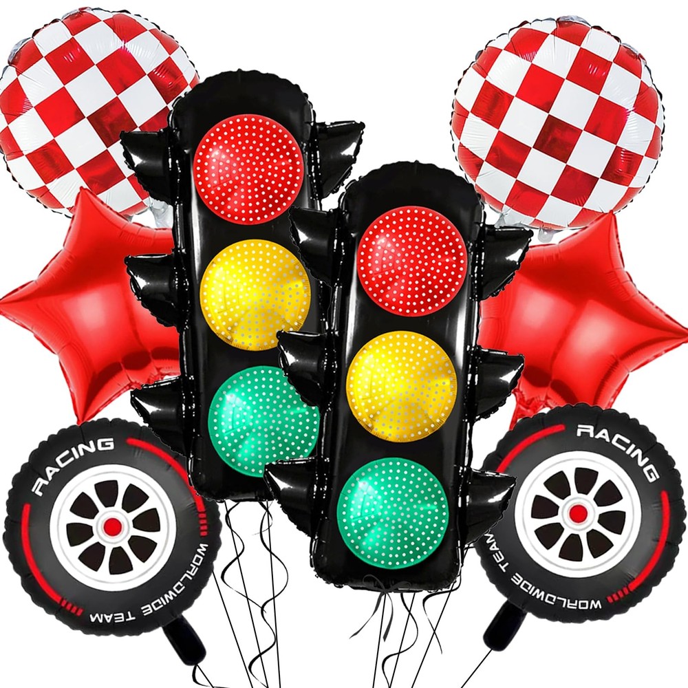 Traffic Light Balloons for Race Car Party Decoration, Red and White Check Bal…