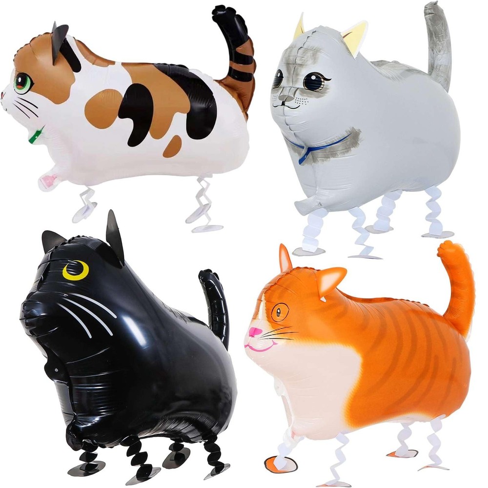 4 Pack Cat Walking Animal Balloons Kids Birthday Pet Theme Party Decorations