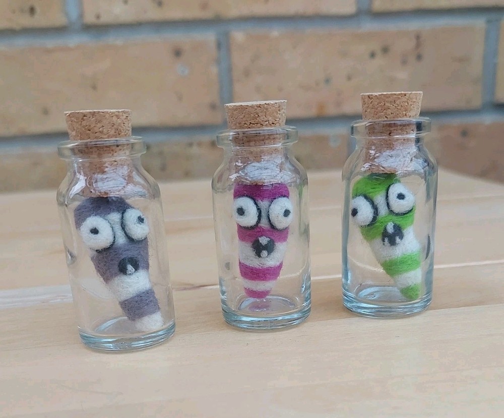 Handmade Leech Jars Bugs Hand Crafted Needle Felted Halloween Goth Decor Set