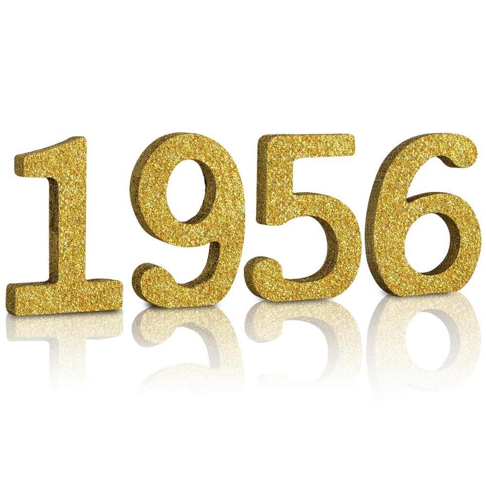 4 Inch 1956 Gold Glitter Table Centerpiece Sign 70th Birthday Number Block