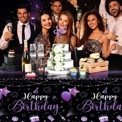 3 Pcs Oilproof Birthday Table Covers in Black Purple – Perfect for Parties!