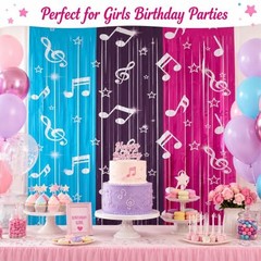 2 Pack Music Theme Fringe Curtain Backdrop 40 3.3ftx6.6ftx2pcs Blue&purple&pink