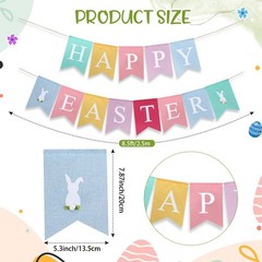 2pcs Happy Easter Banner Burlap Easter Bunting Garland Decorations Rabbit Color